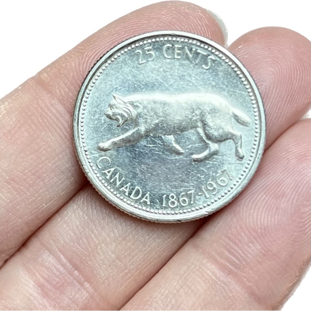 1867-1967 CANADA 25 CENTS - SILVER Commemorative BOBCAT Coin